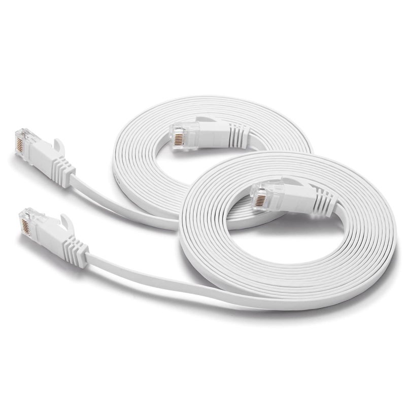 BUSOHE Cat6 Ethernet Cable 6FT 2Pack White, Cat-6 Flat RJ45 Computer Internet LAN Network Ethernet Patch Cable Cord - 6 Feet - Image 1